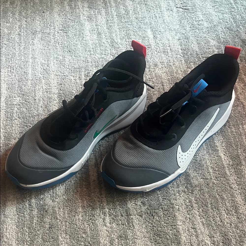 Nike Black and Gray Sneakers with White and Green Swoosh